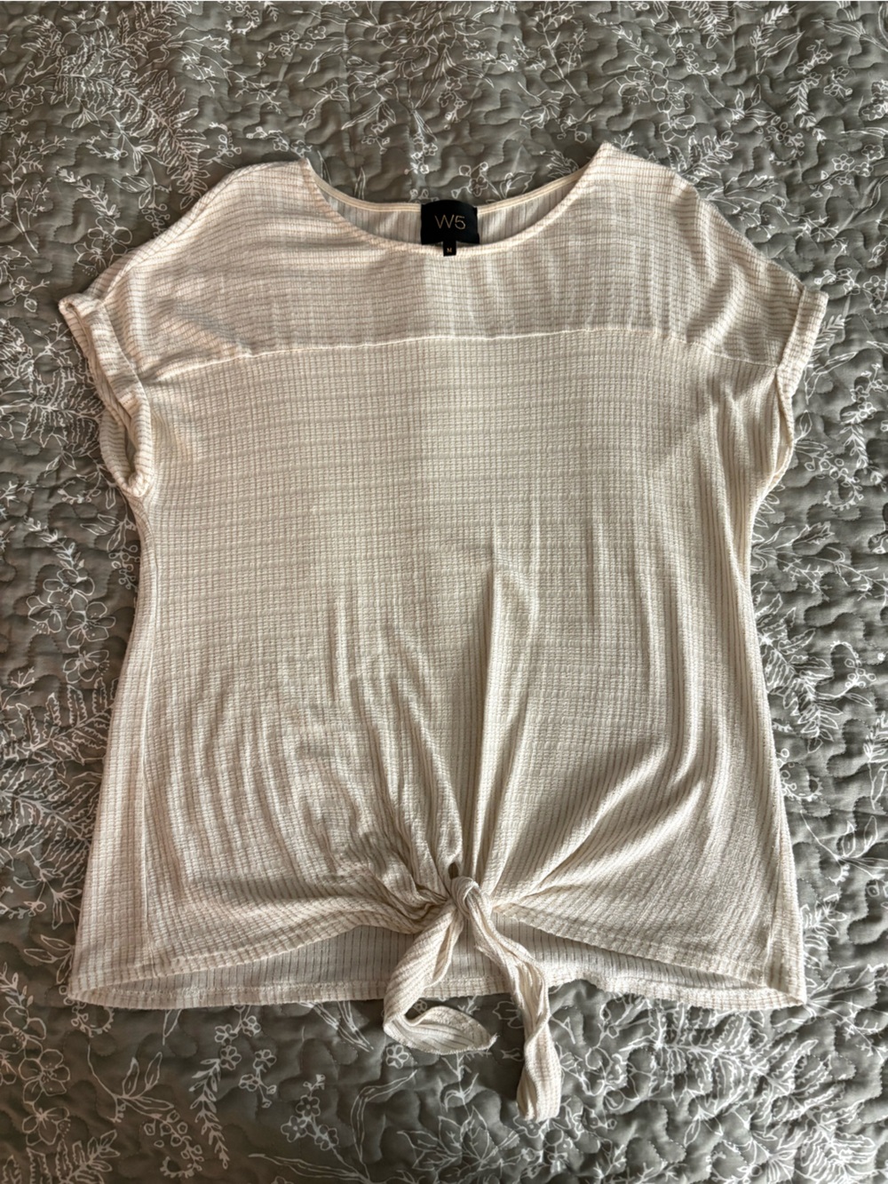 W5 Cream Short Sleeve Tie-Front Tee